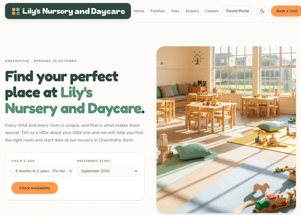 The home page of Lily's Nursery & Daycare.